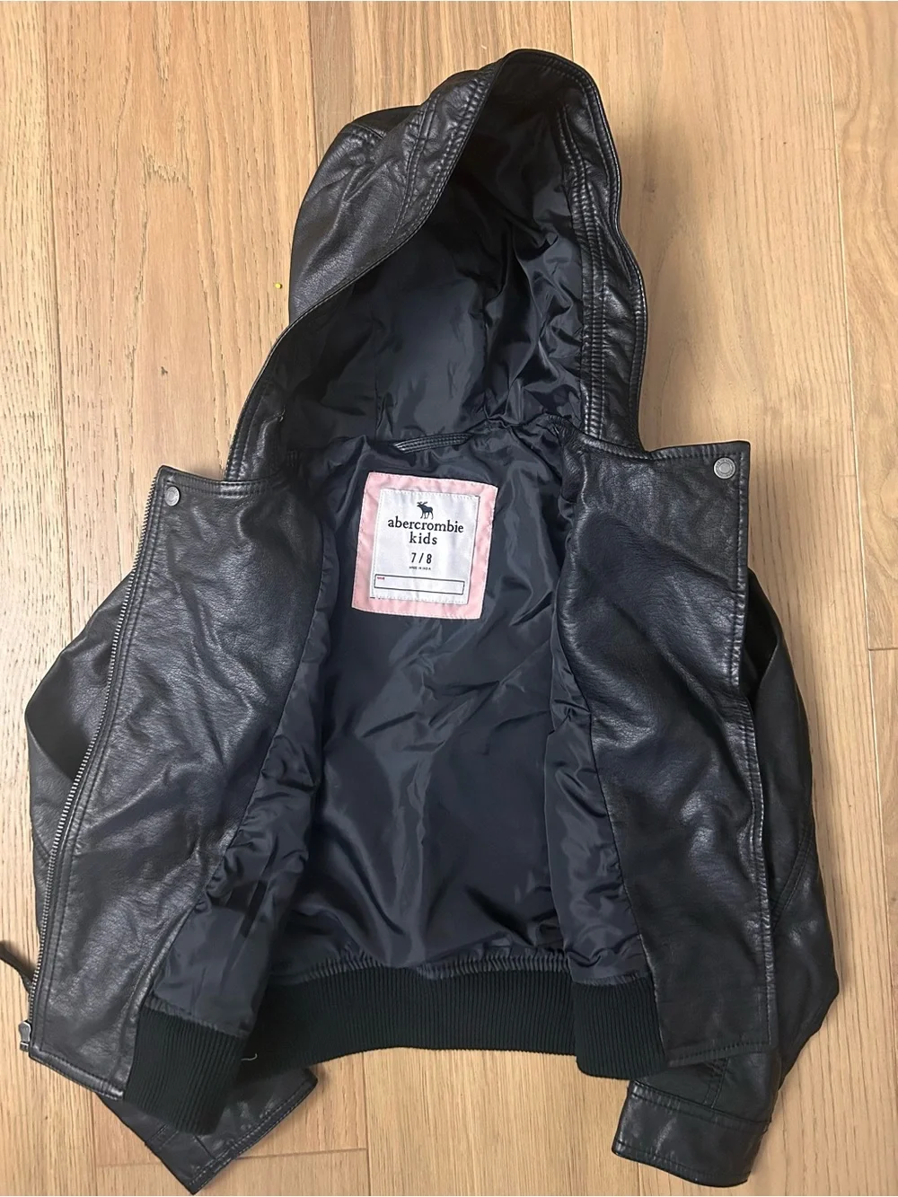 Abercrombie Kids Black Hooded Faux Leather Jacket
